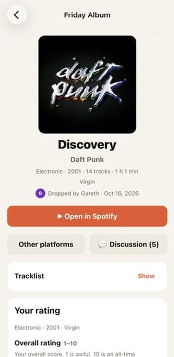 Drop Day screen: Open it where you listen